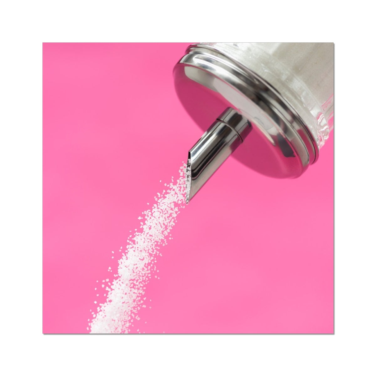 Sugar dispenser pouring against pink background Fine Art Print