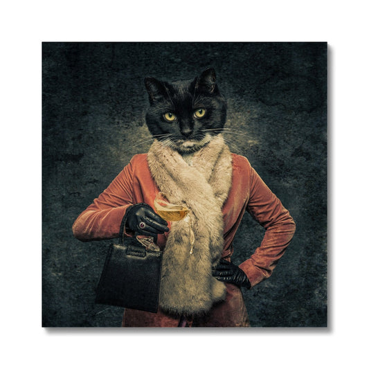 Anthropomorphic cat spilling drink from champagne coupe Canvas