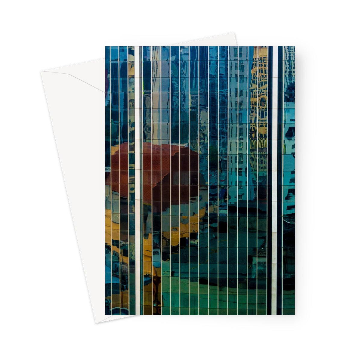 Urban reflections dance across a skyscraper's glazed facade Greeting Card