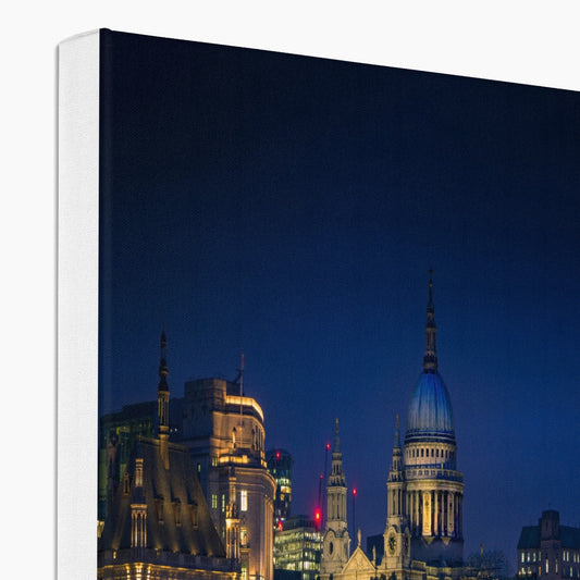 St Pauls Cathedral, Blackfriars Bridge, River Thames and London skyline at dusk. Canvas