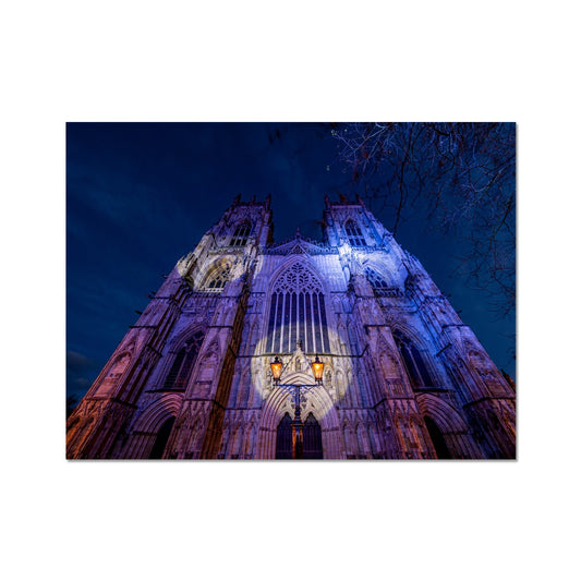 York Minster cathedral with Christmas illuminations, York, UK. Fine Art Print