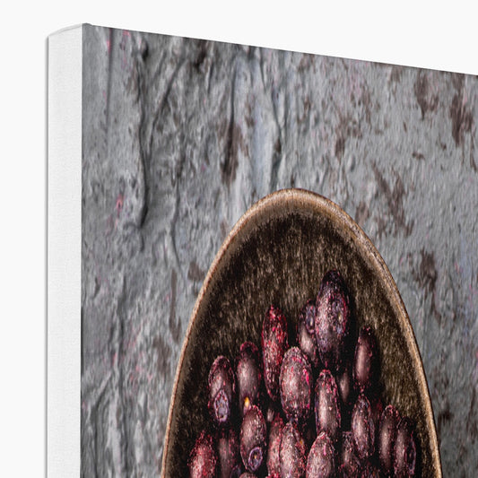 Flat lay: bowl of frozen blueberries  Canvas