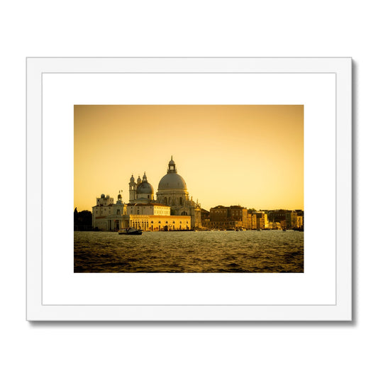 Venice sunset. Punta della Dogana and the Church of Santa Maria della Salute. . Framed & Mounted Print
