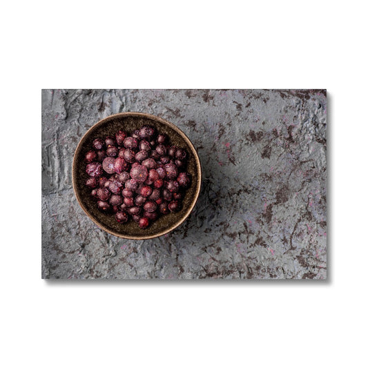 Flat lay: bowl of frozen blueberries  Canvas