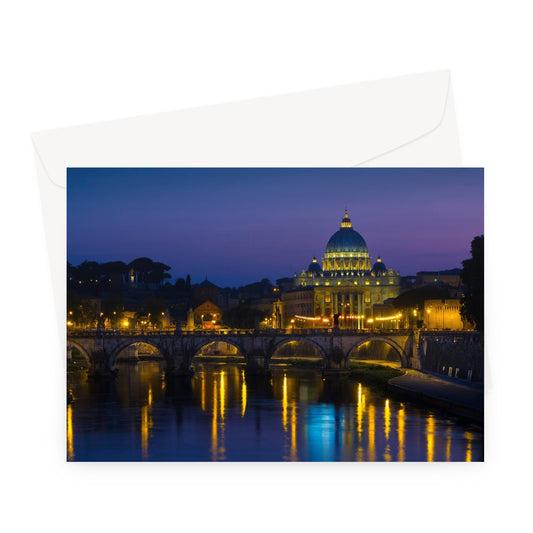 St Peter's Basilica, Vatican City at night, Rome, Italy. Greeting Card