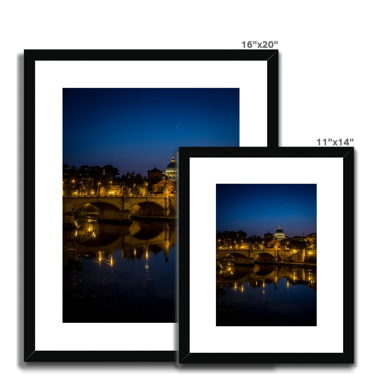 St Peter's Basilica. Ponte Vittorio Emanuele ll Vatican City at night, Rome, Italy. Framed & Mounted Print