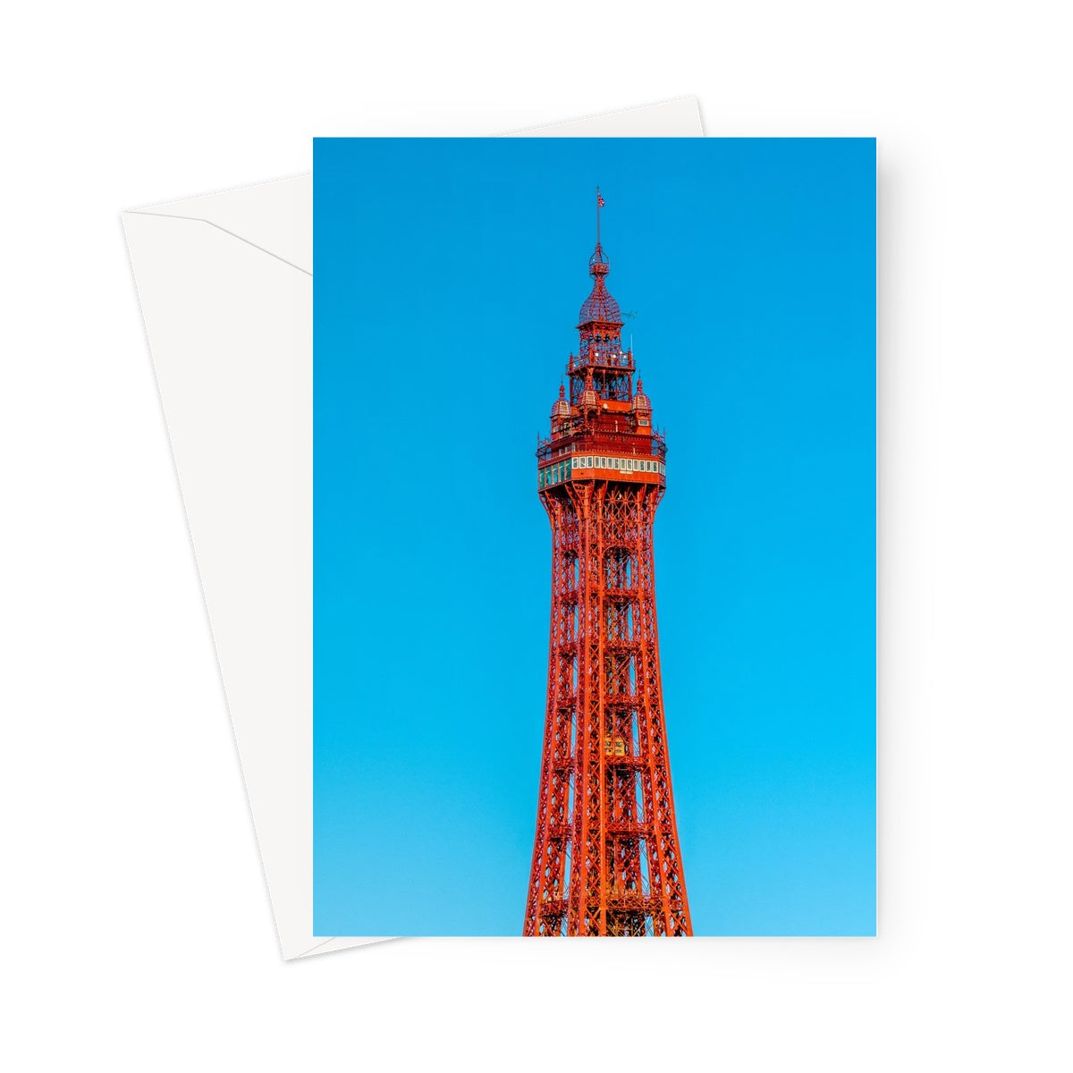 Blackpool Tower with a cloudless blue sky. UK Greeting Card