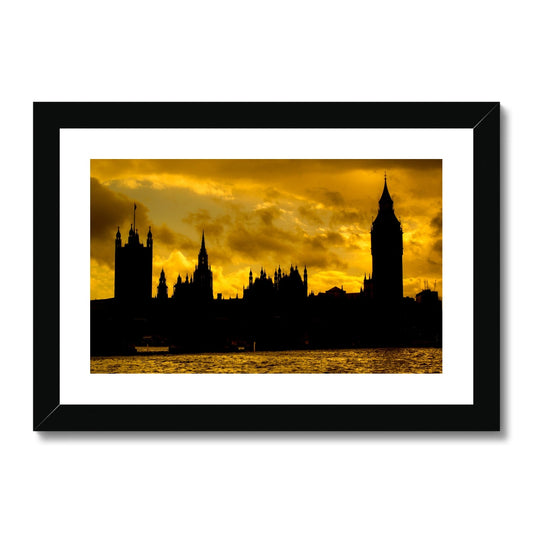 Silhouetted Houses of Parliament, Westminster, London. Framed & Mounted Print