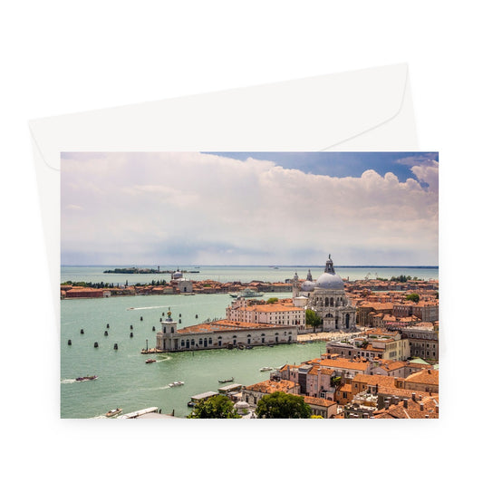 Aerial photograph of Punta della Dogana and church of Santa Maria della Salute, Venice, Italy. Greeting Card