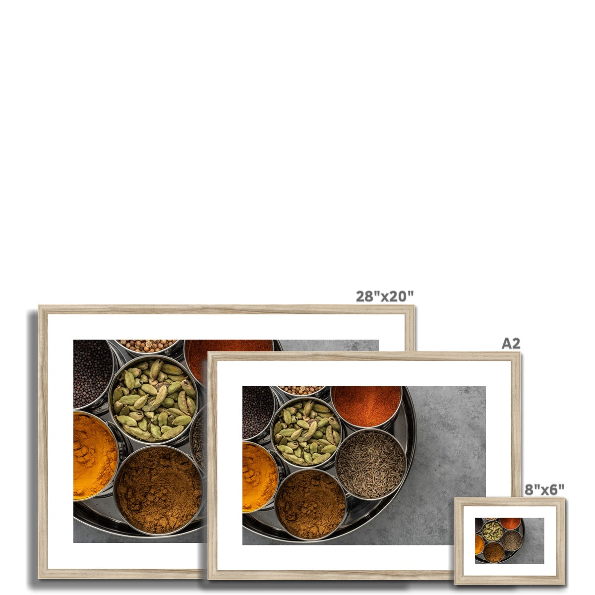 Flat lay of an spice tin (masala dabba)  Framed & Mounted Print