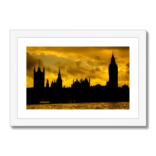 Silhouetted Houses of Parliament, Westminster, London. Framed & Mounted Print