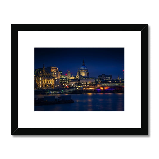 St Pauls Cathedral, Blackfriars Bridge, River Thames and London skyline at dusk. Framed & Mounted Print