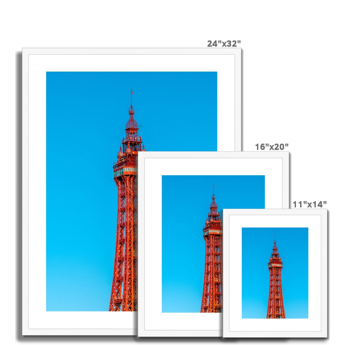 Blackpool Tower with a cloudless blue sky. UK Framed & Mounted Print