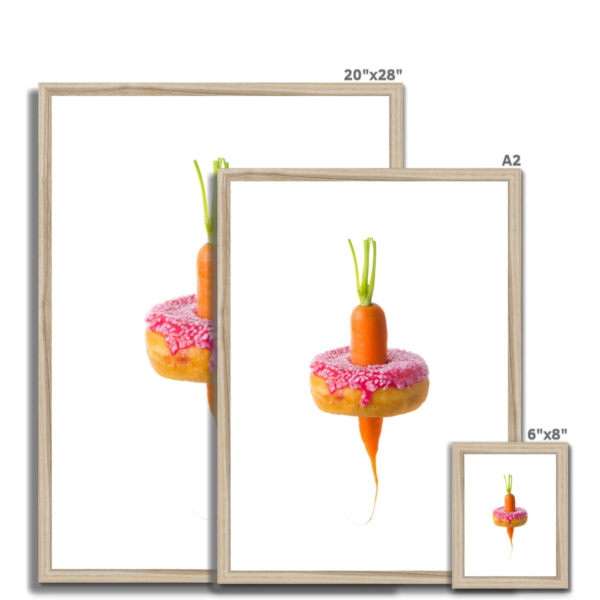 Carrot through a doughnut demonstrating healthy versus unhealthy food choices.  Framed & Mounted Print