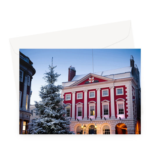 York Mansion House and Christmas tree in the snow, York, UK. Greeting Card