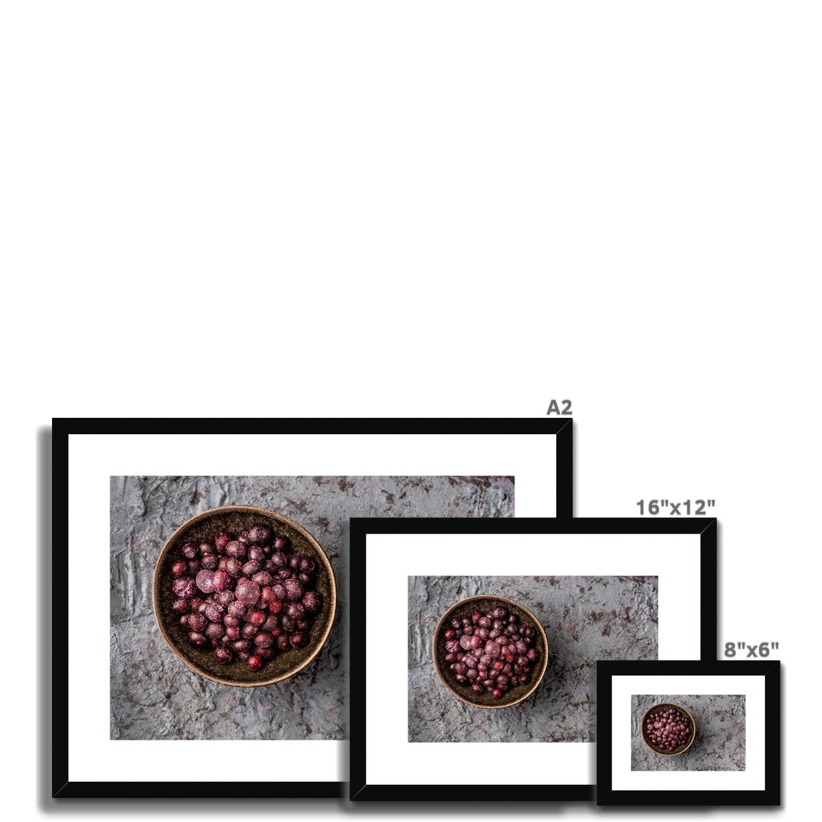 Flat lay: bowl of frozen blueberries  Framed & Mounted Print