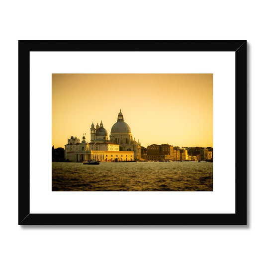 Venice sunset. Punta della Dogana and the Church of Santa Maria della Salute. . Framed & Mounted Print