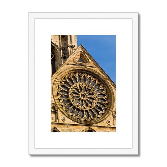 Exterior view of the Rose window of York Minster, York, North Yorkshire,UK. Framed & Mounted Print