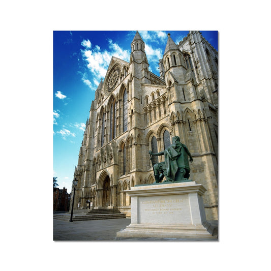 York Minster's South façade with the statue of Constantine in the foreground. North Yorkshire, UK Fine Art Print
