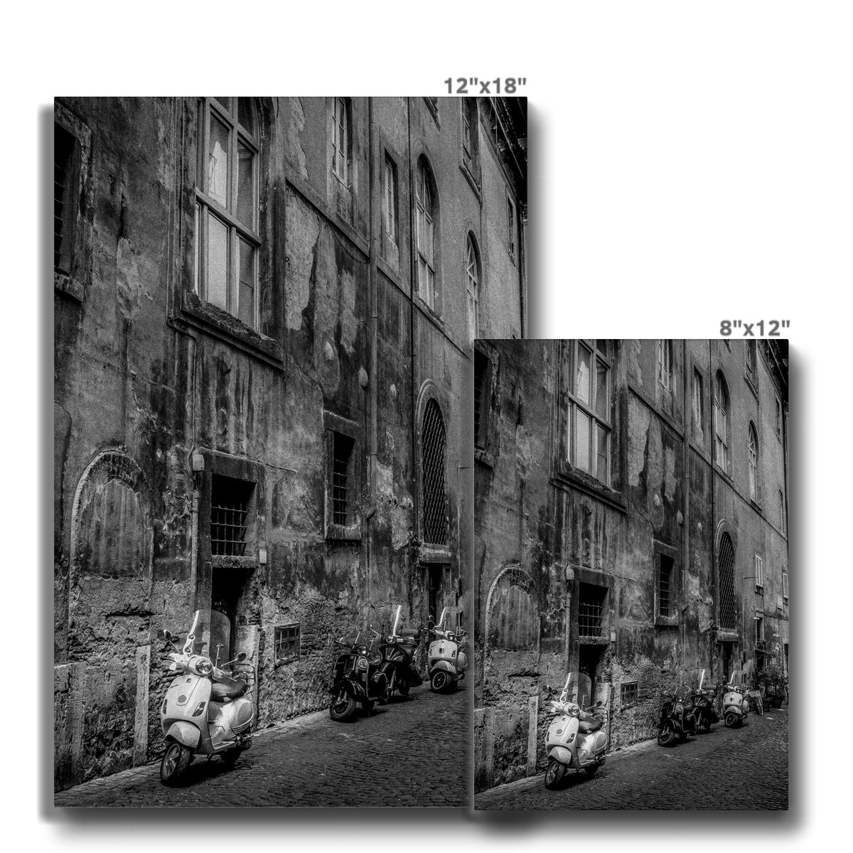 Typical street with parked scooters in the centre of Rome. Italy. Canvas