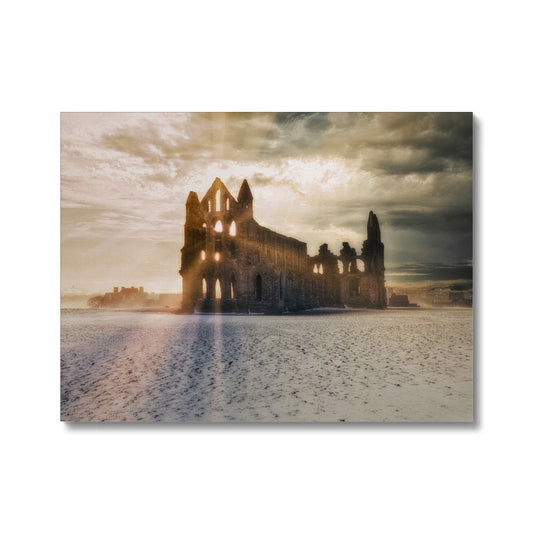 Whitby Abbey at sunset in the snow, Whitby, UK. Canvas