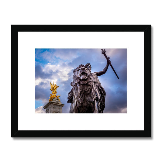 Gilded Winged Victory at the top of the Victoria Memorial and Progress bronze statue at base, London. Framed & Mounted Print