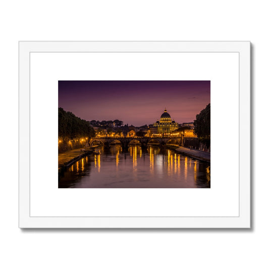 St Peter's Basilica. Vatican City at night. Rome, Italy. Framed & Mounted Print