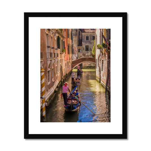 Gondolas  on a canal in Venice, Italy Framed & Mounted Print