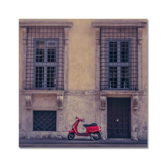 Red scooter parked outside a building in Rome, Italy. Fine Art Print