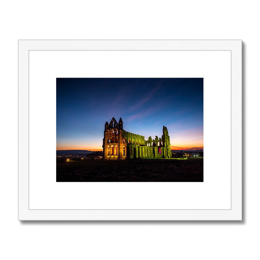 Whitby Abbey illuminated for Halloween, Whitby, UK. Framed & Mounted Print