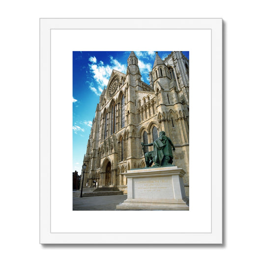York Minster's South façade with the statue of Constantine in the foreground. North Yorkshire, UK Framed & Mounted Print