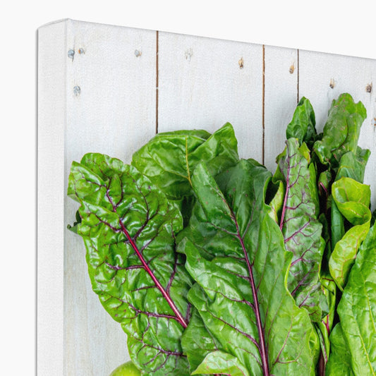 Flat lay of fresh fruit and vegetables on a modern rustic background Canvas