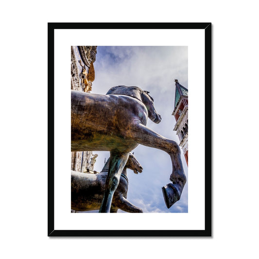 Horses of Saint Mark statues on the balcony of St Marks's basilica in Venice, Italy. Framed & Mounted Print