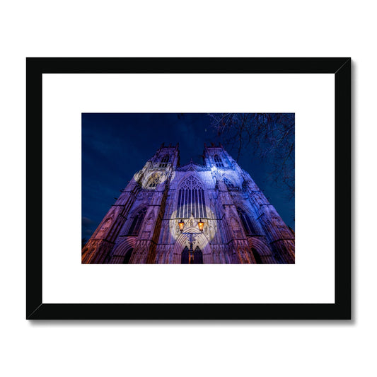 York Minster cathedral with Christmas illuminations, York, UK. Framed & Mounted Print