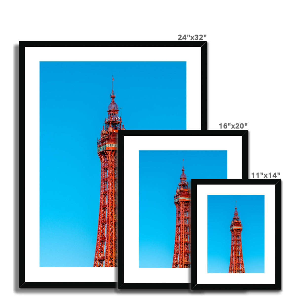 Blackpool Tower with a cloudless blue sky. UK Framed & Mounted Print