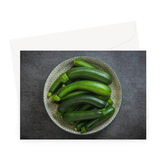 Bowl of green courgettes Greeting Card