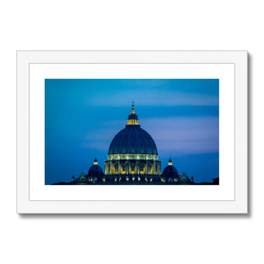 St Peter's Basilica. Vatican City at night, Rome, Italy. Framed & Mounted Print