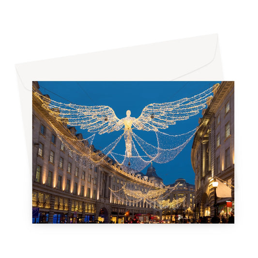 Christmas Angel illuminations in Regent Street, London, UK. Greeting Card