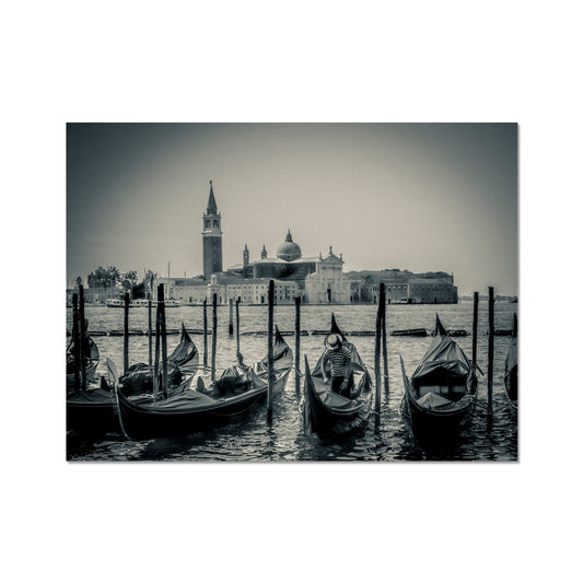 Gondolas moored in St Mark's Basin with San Giorgio Maggiore in the background. Venice, Italy. Fine Art Print