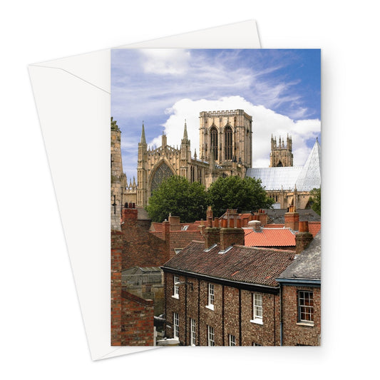York Minster towering over York's historic rooftops. York. North Yorkshire. UK Greeting Card