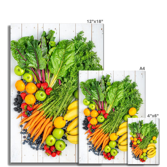 Flat lay of fresh fruit and vegetables on a modern rustic background Fine Art Print