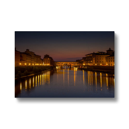 Ponte Vecchio at sunset and the river Arno. Florence, Italy. Canvas