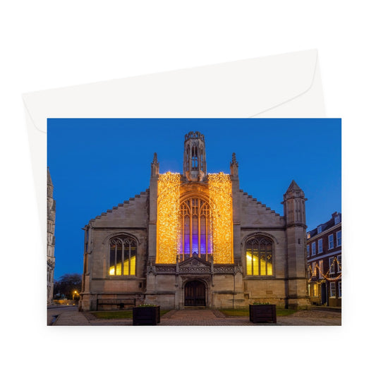 St Michael le Belfrey church with Christmas illuminations at dusk. York. UK Greeting Card