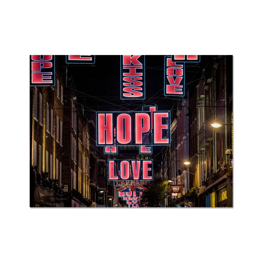 Hope and Love Christmas illuminations in Carnaby Street, London, UK. Fine Art Print