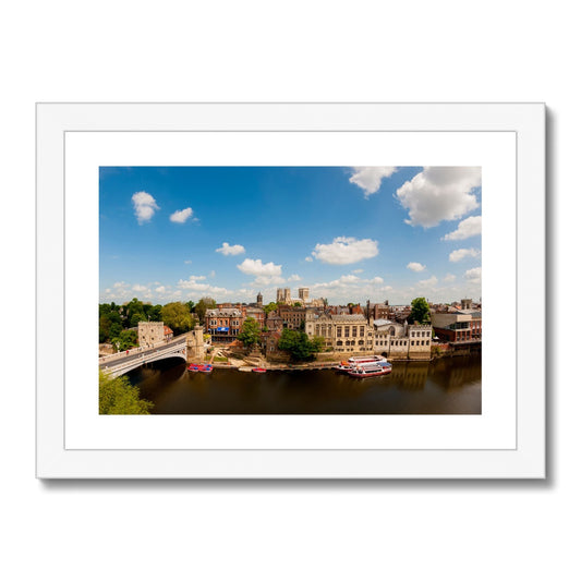 River Ouse in York with Lendal Tower, Lendal Bridge, The Guildhall and York Minster. Framed & Mounted Print