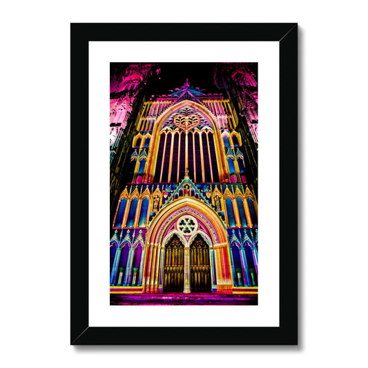 West front of York Minster, Illuminating York Festival. Framed & Mounted Print