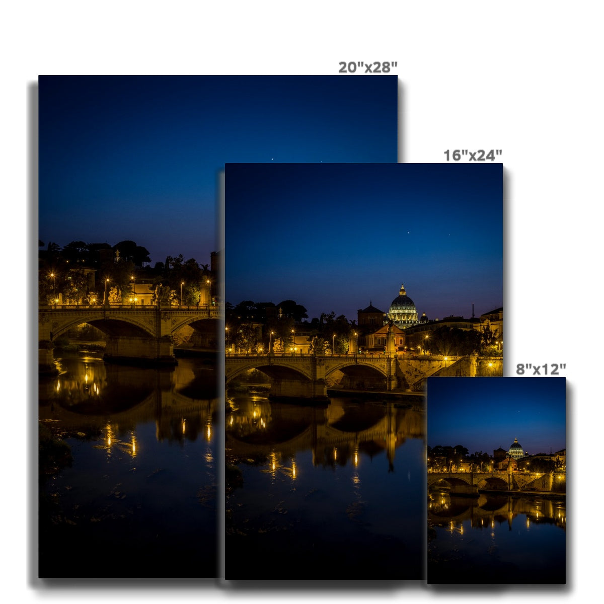 St Peter's Basilica. Ponte Vittorio Emanuele ll Vatican City at night, Rome, Italy. Canvas