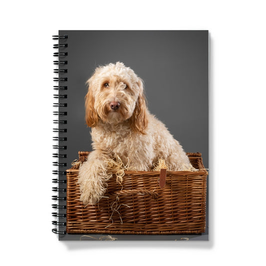 Cockapoo dog inside wicker picnic hamper Notebook