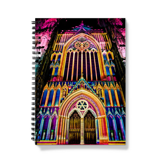 West front of York Minster, Illuminating York Festival. Notebook