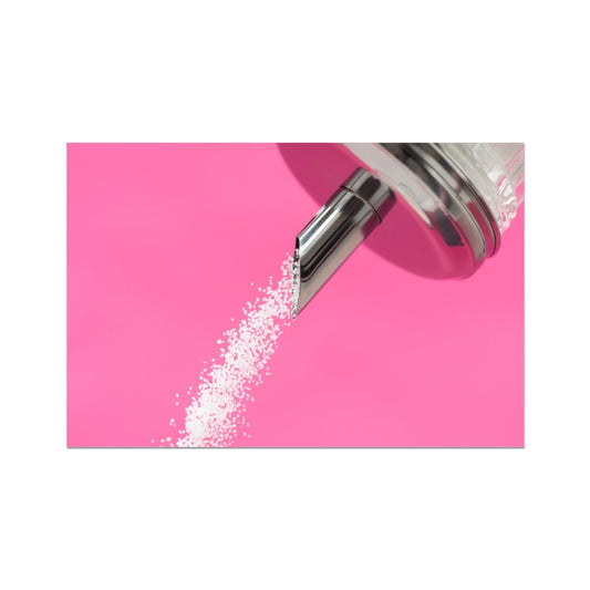 Sugar dispenser pouring against pink background Fine Art Print